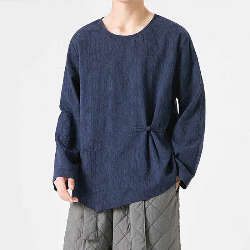 Buddha Stones Men's Chinese Frog-Button Plain Design Cotton Long Sleeve T-Shirt Zen Clothing - image 3