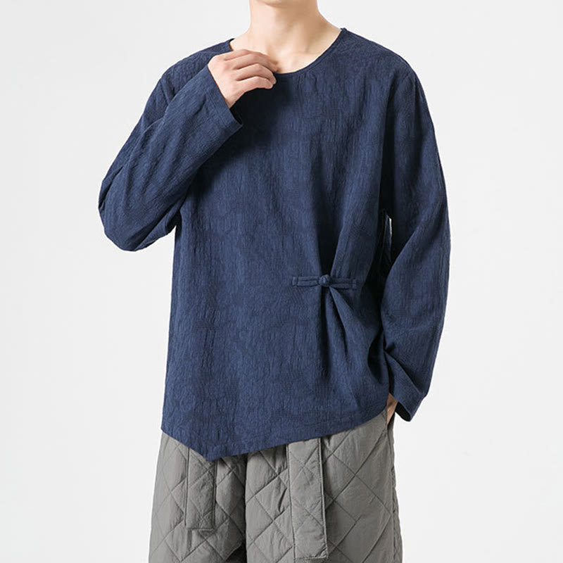 Buddha Stones Men's Chinese Frog-Button Plain Design Cotton Long Sleeve T-Shirt Zen Clothing - image 6