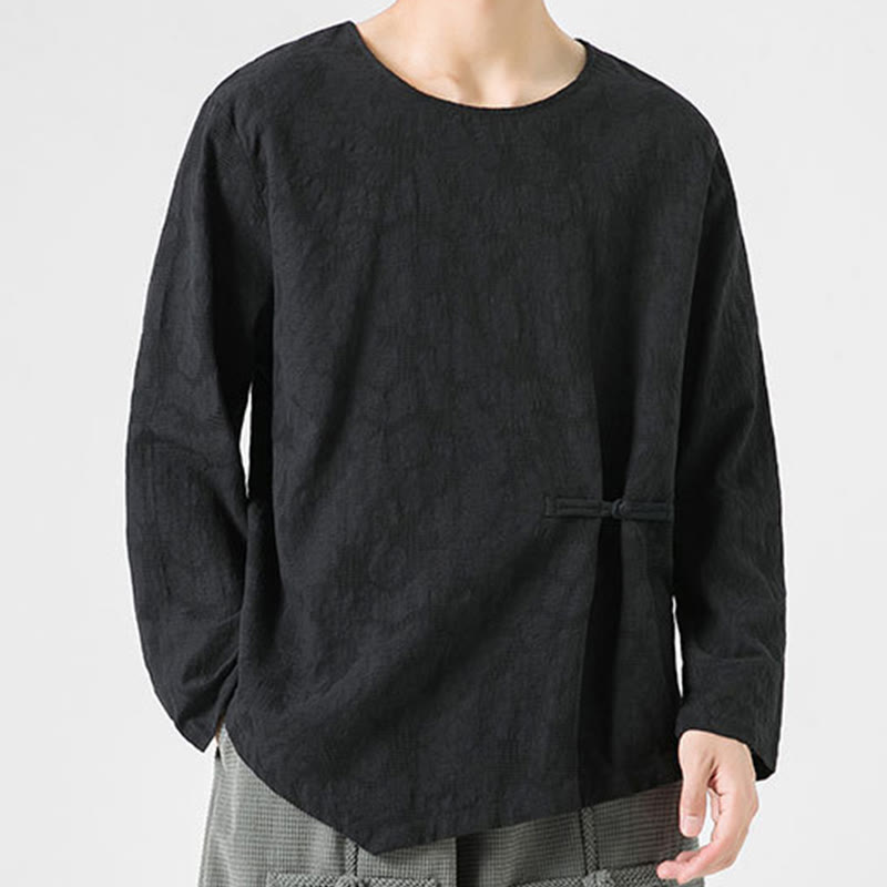 Buddha Stones Men's Chinese Frog-Button Plain Design Cotton Long Sleeve T-Shirt Zen Clothing - image 29