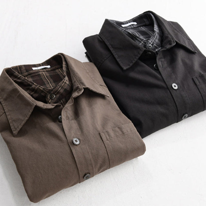 Buddha Stones Spring Plaid Pattern Fake Two-piece Long Sleeve Men's Cotton Jacket With Pocket - image 21