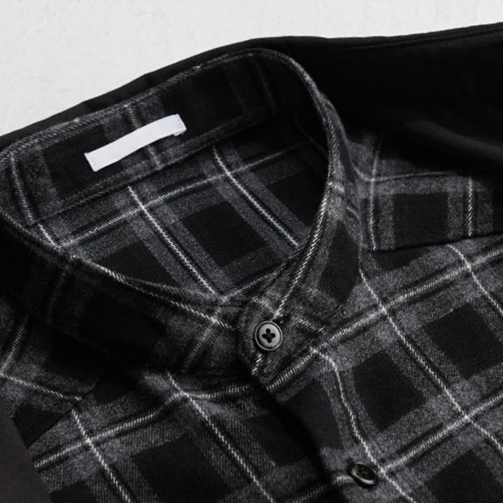 Buddha Stones Spring Plaid Pattern Fake Two-piece Long Sleeve Men's Cotton Jacket With Pocket - image 2