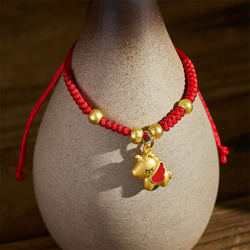 Buddha Stones Winged Year Of The Horse Red String Copper Braided Connection Bracelet - image 1