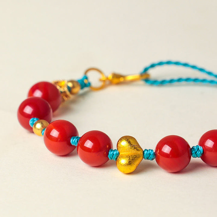 Buddha Stones 8mm South Red Agate Beads Heart Braided String Success Bracelet - image 7