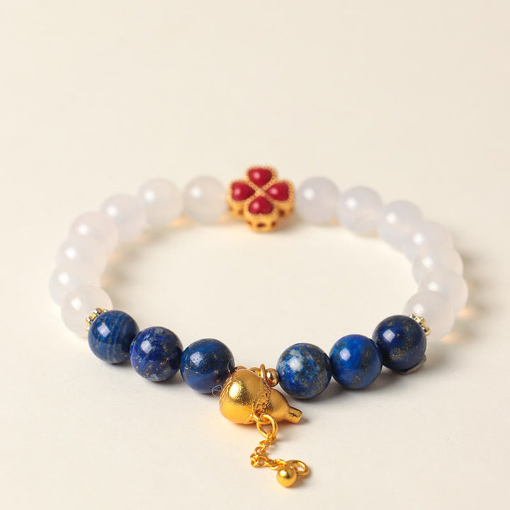 Buddha Stones Four Leaf Clover Flower Gourd South Red Agate White Agate Positive Beaded Bracelet - image 10