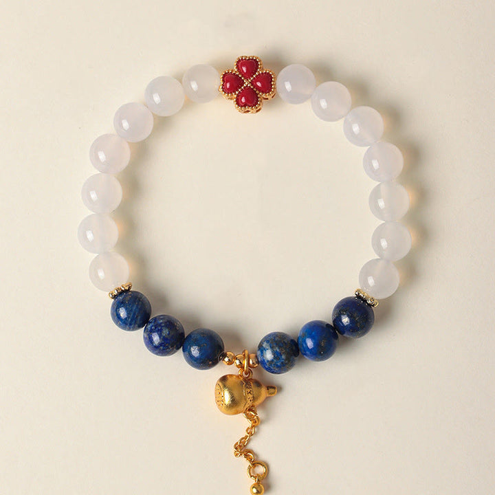Buddha Stones Four Leaf Clover Flower Gourd South Red Agate White Agate Positive Beaded Bracelet - White Agate(Wrist Circumference: 14-17cm) - image 9