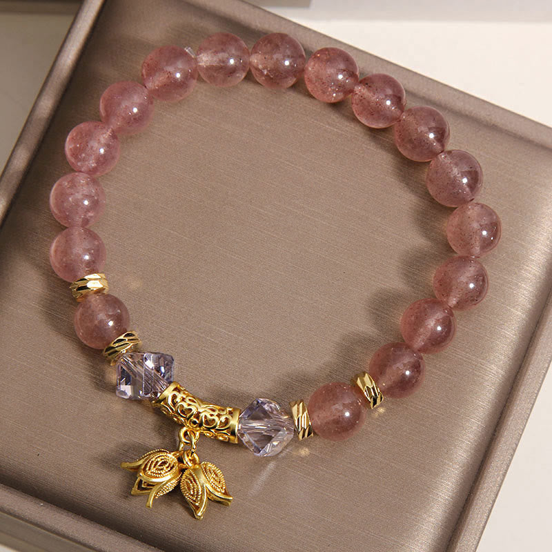 Buddha Stones Lily of the Valley Natural Strawberry Quartz Positive Beaded Bracelet - image 8