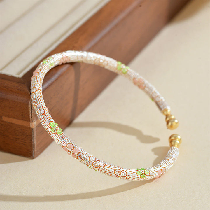 Buddha Stones Copper Handmade Enamel Flower Open Luck Bracelet Bangle - Copper Brass(Wrist Circumference: 14-19cm) - image 0