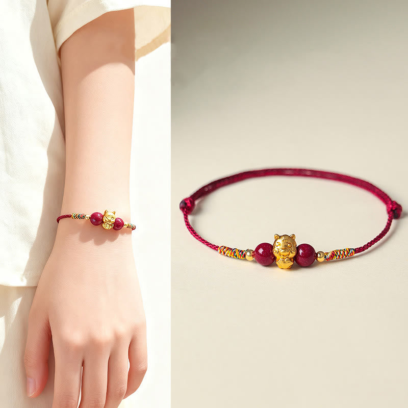 Buddha Stones 999 Sterling Silver Year of the Horse Fu Character Red String Cinnabar Luck Bracelet - image 10