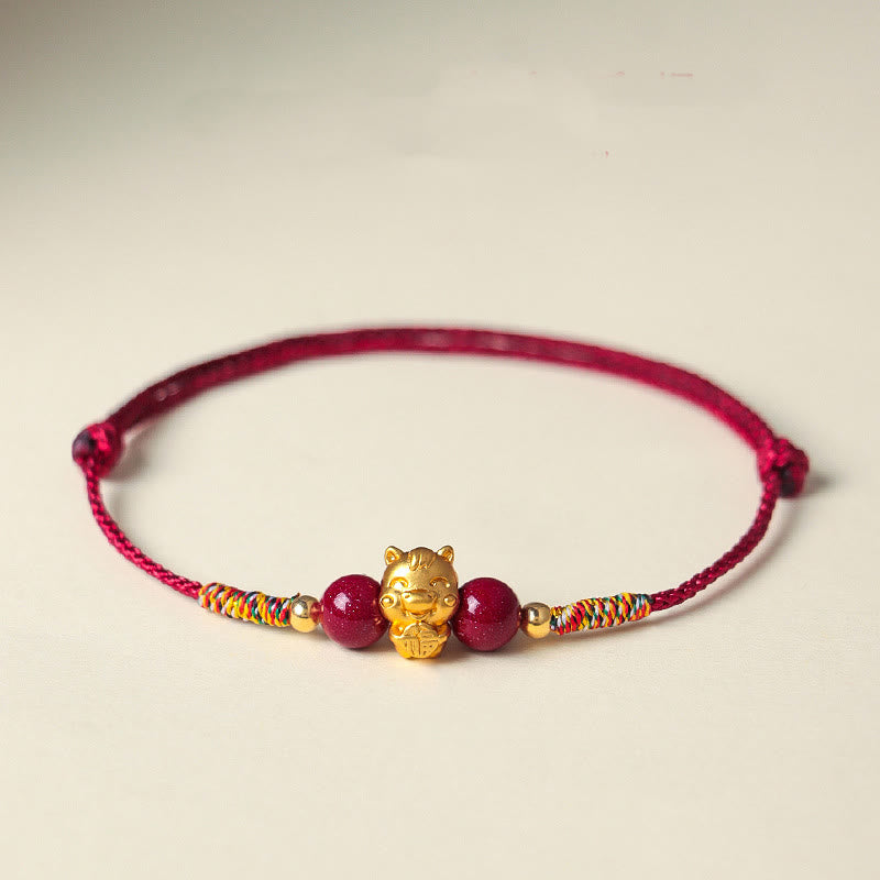 Buddha Stones 999 Sterling Silver Year of the Horse Fu Character Red String Cinnabar Luck Bracelet - image 1