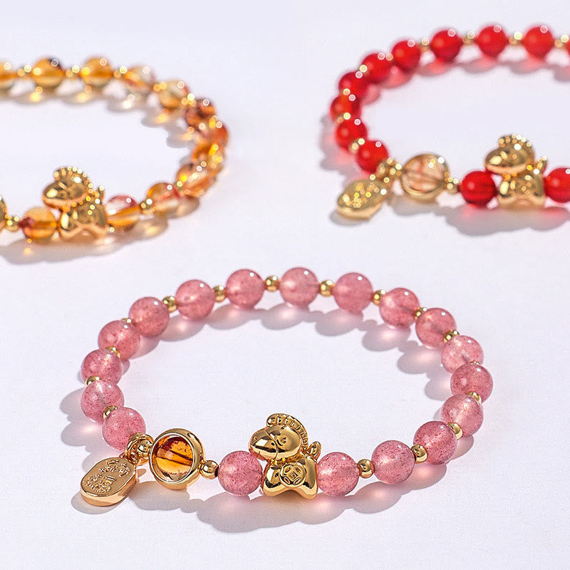 Buddha Stones Year Of The Horse Strawberry Quartz Citrine Red Agate Pink Crystal Love Bracelet - image 15
