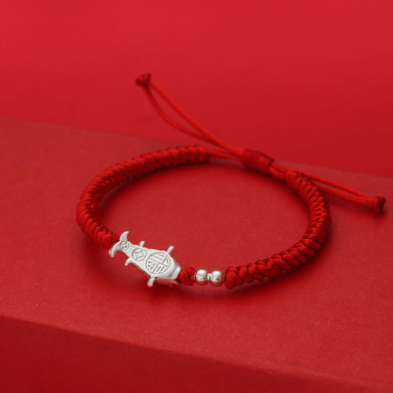 Buddha Stones 999 Sterling Silver Koi Fish Design 990 Sterling Silver Bead Red String Luck Bracelet - image 2