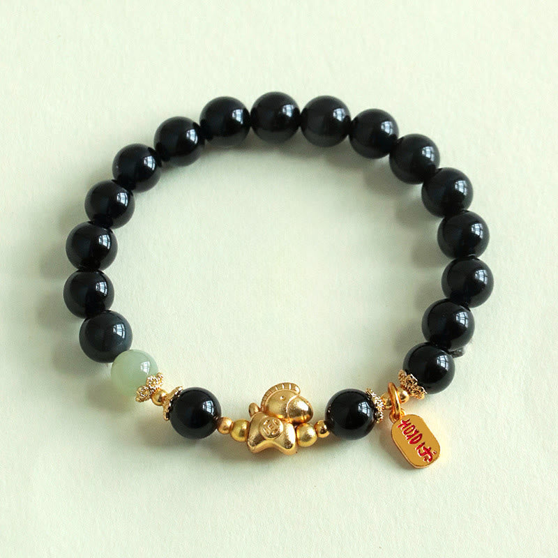 Buddha Stones Year Of The Horse Hetian Jade Black Obsidian Red Agate Strength Bracelet - image 4