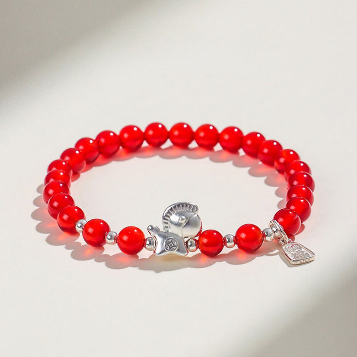 Buddha Stones Year Of The Horse Black Obsidian Red Agate Pink Crystal Silver Fulfilment Bracelet - Red Agate(Wrist Circumference:14-15cm) - image 3