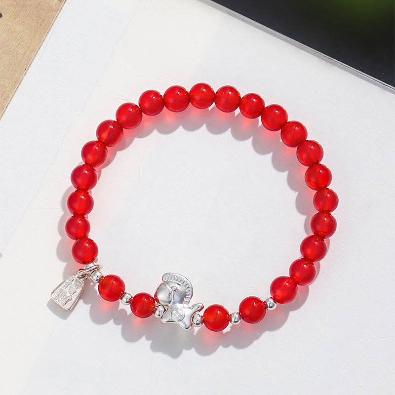 Buddha Stones Year Of The Horse Black Obsidian Red Agate Pink Crystal Silver Fulfilment Bracelet - image 6