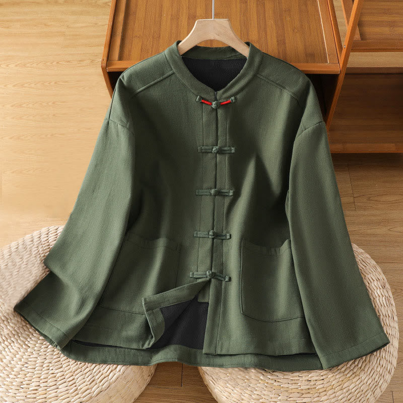 Buddha Stones Winter Frog-button Long Sleeve Cotton Fleece Lined Women's Thermal Jacket With Pockets - DarkSeaGreen - US8-10，UK/AU12-14，EU40-42 (2XL) - image 13
