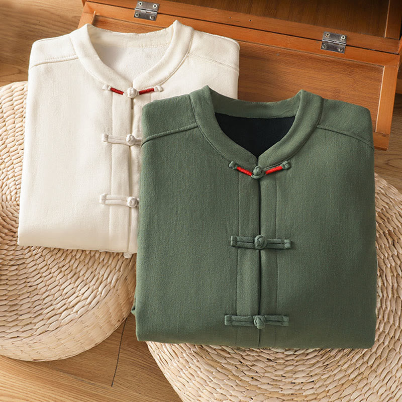 Buddha Stones Winter Frog-button Long Sleeve Cotton Fleece Lined Women's Thermal Jacket With Pockets - image 21