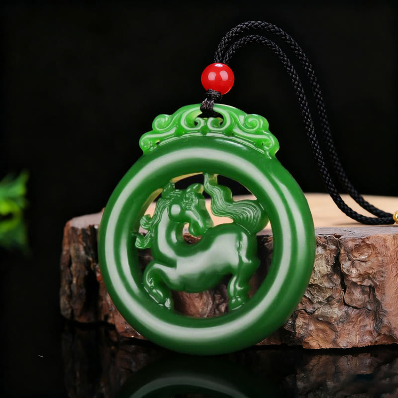 Buddha Stones Year Of The Horse Jade Prosperity Hollow Necklace Pendants - Jade - image 0