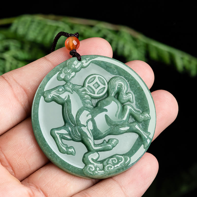 Buddha Stones Year Of The Horse Jade Abundance Luck Necklace Pendants - image 3
