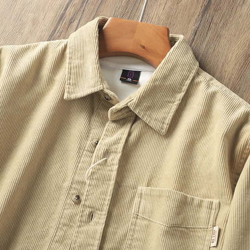 Buddha Stones Lapel Corduroy Solid Color Men's Long Sleeve Cotton Thickened Jacket With Pockets - image 5