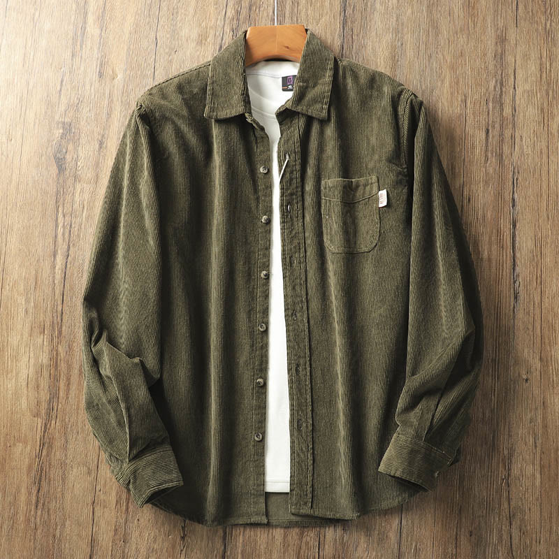 Buddha Stones Lapel Corduroy Solid Color Men's Long Sleeve Cotton Thickened Jacket With Pockets - DarkOliveGreen - US/UK/AU40，EU50 (2XL) - image 14