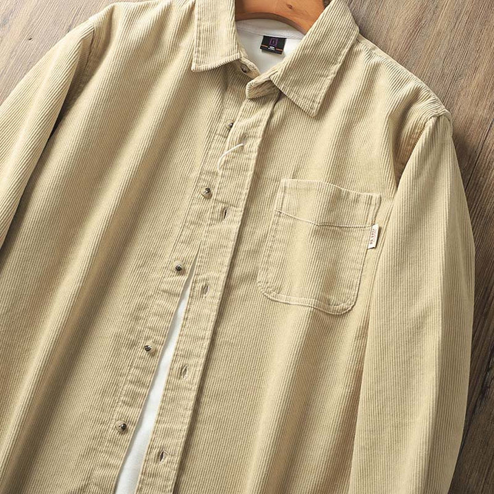 Buddha Stones Lapel Corduroy Solid Color Men's Long Sleeve Cotton Thickened Jacket With Pockets - image 4