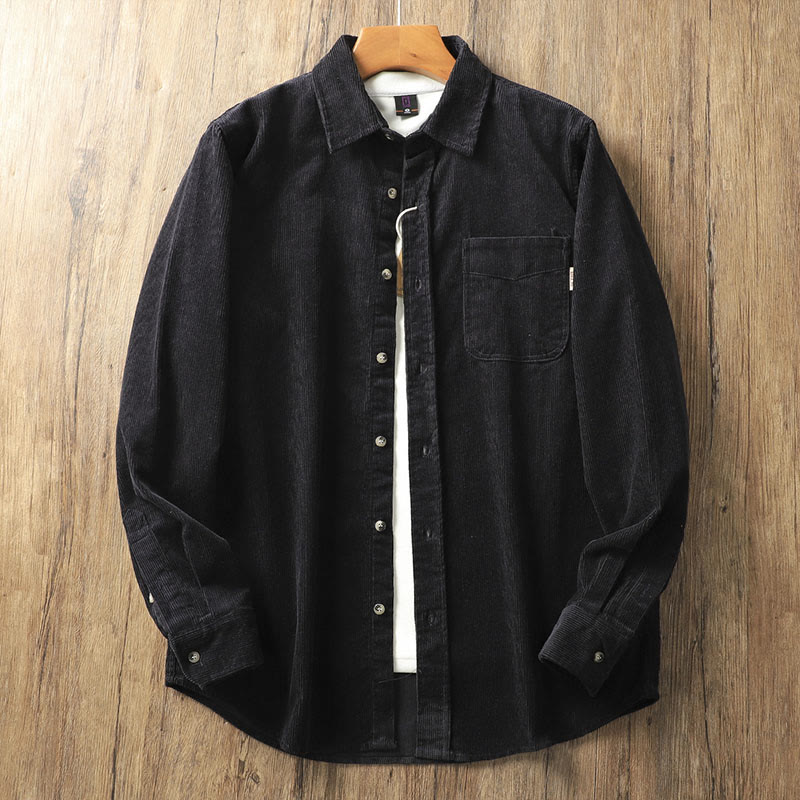 Buddha Stones Lapel Corduroy Solid Color Men's Long Sleeve Cotton Thickened Jacket With Pockets - Black - US/UK/AU40，EU50 (2XL) - image 13