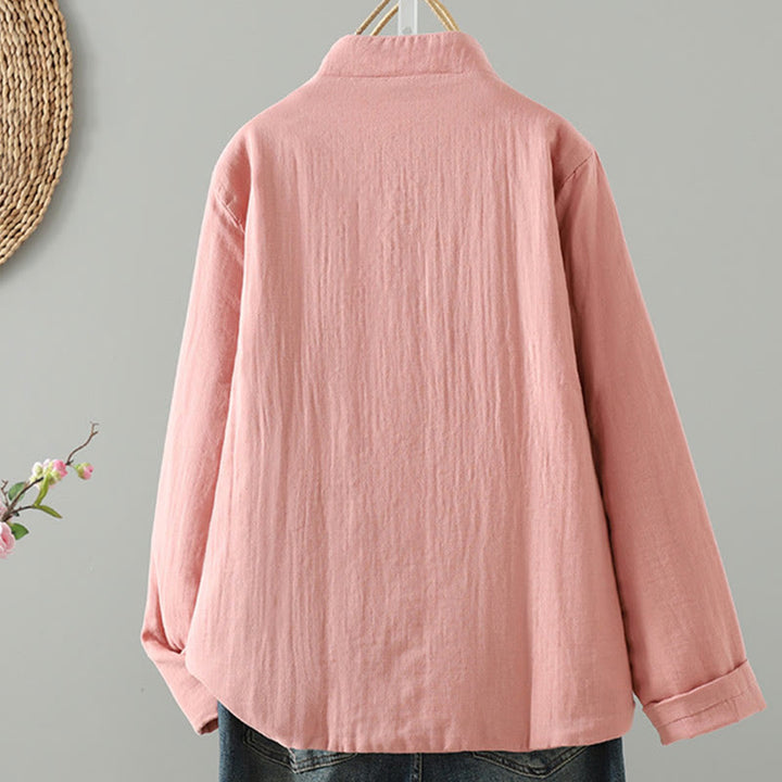 Buddha Stones Winter Solid Flower Long Sleeve Cotton Women's Thermal Jacket - image 8