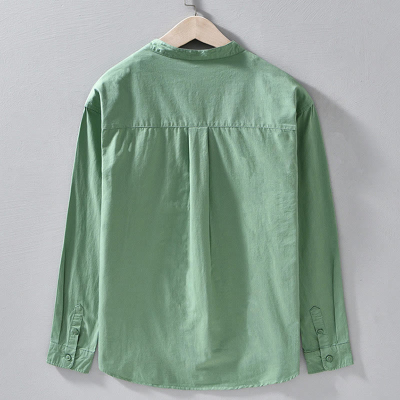 Buddha Stones Crew Neck Solid Color Men's Long Sleeve Cotton Thickened Jacket With Pockets - image 5