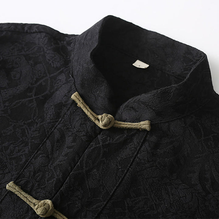 Buddha Stones Spring Jacquard Men's Frog-Button Cotton Long Sleeve Jacket With Pockets - image 5