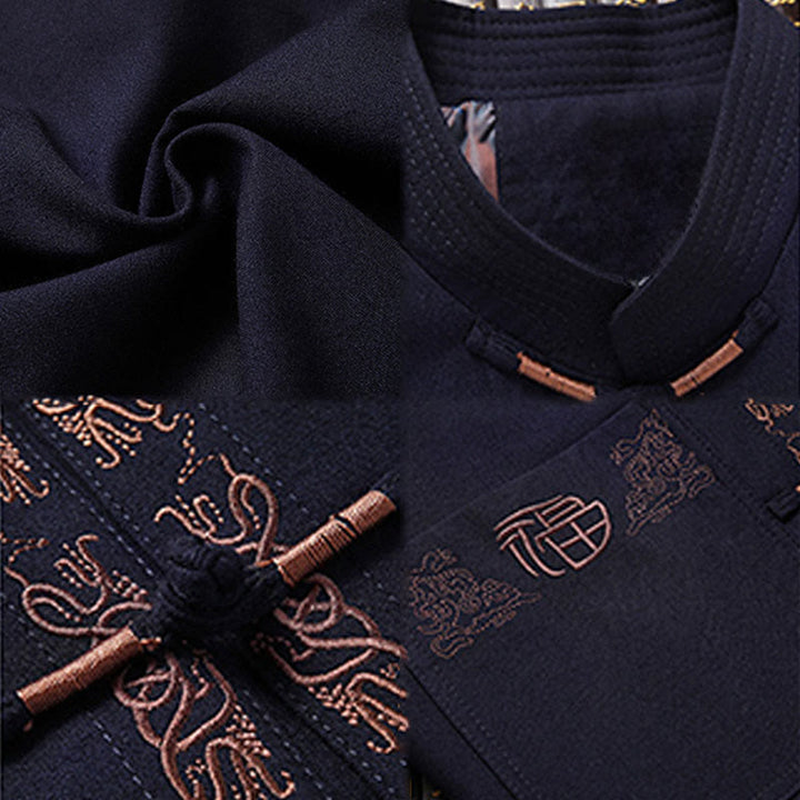 Buddha Stones Fu Character Embroidery Tang Suit Frog-Button Men's Long Sleeve Jacket Shirt Pants - image 4