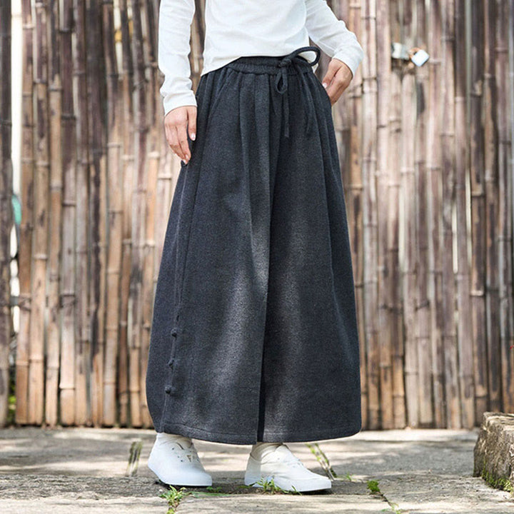 Buddha Stones Winter Chinese Frog-Button Design Corduroy Thermal Men's Wide Leg Pants With Pockets - image 9