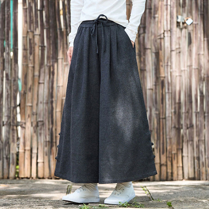 Buddha Stones Winter Chinese Frog-Button Design Corduroy Thermal Men's Wide Leg Pants With Pockets - image 8