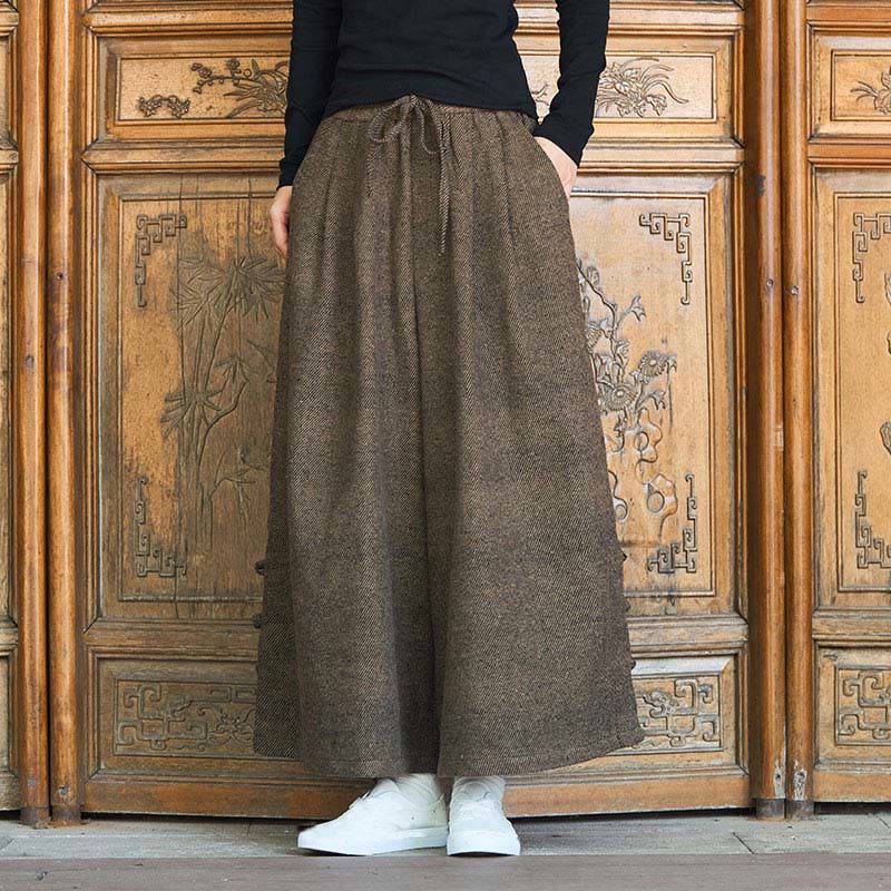 Buddha Stones Winter Chinese Frog-Button Design Corduroy Thermal Men's Wide Leg Pants With Pockets - image 11