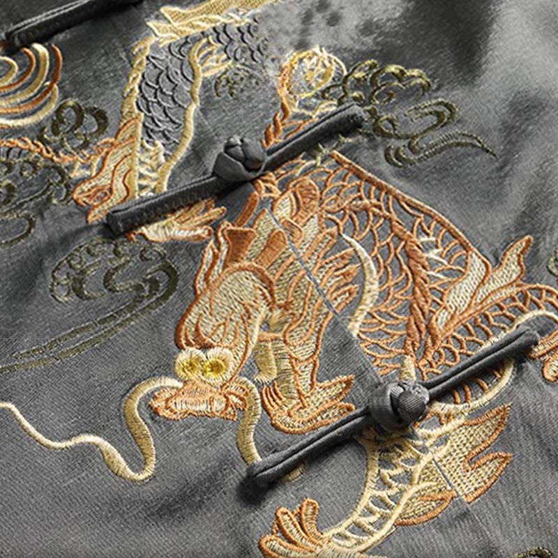 Buddha Stones Spring Fall Dragon Embroidery Frog-Button Long Sleeve Men's Jacket - image 2