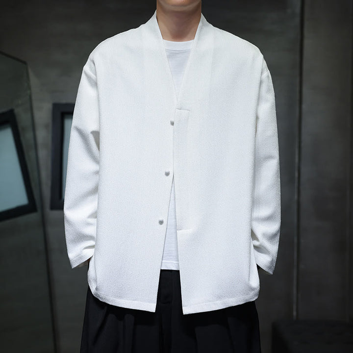 Buddha Stones Spring Fall Solid Color Long Sleeve Men's Jacket - White - US/UK/AU46，EU56 (5XL) - image 12