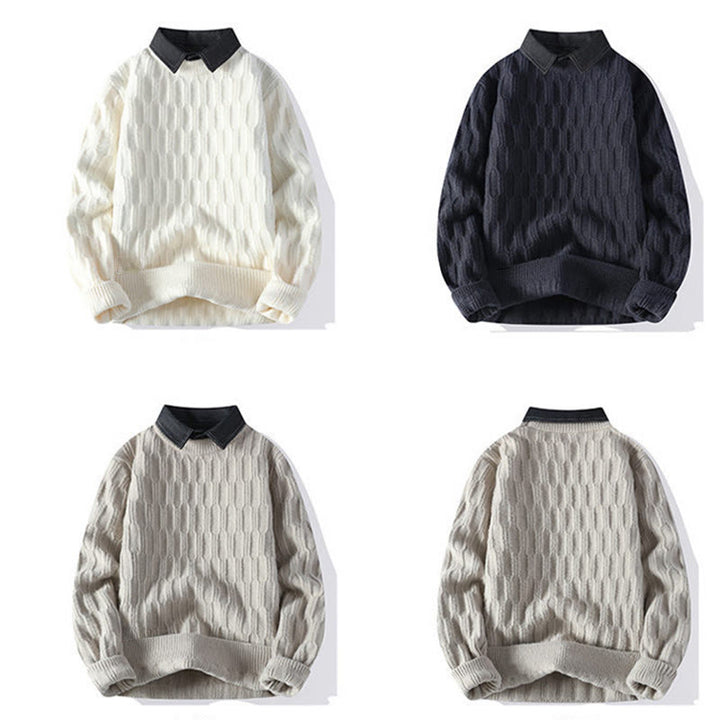 Buddha Stones Winter Black Stand Collar Lines Design Warm Men's Long Sleeve Knitted Sweater - image 10