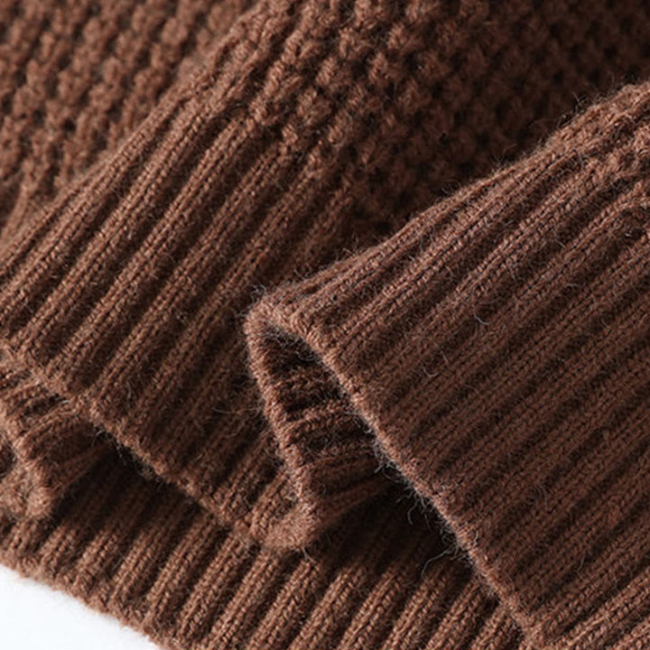 Buddha Stones Winter Black Stand Collar Waffle Pattern Warm Men's Long Sleeve Knitted Sweater - image 9