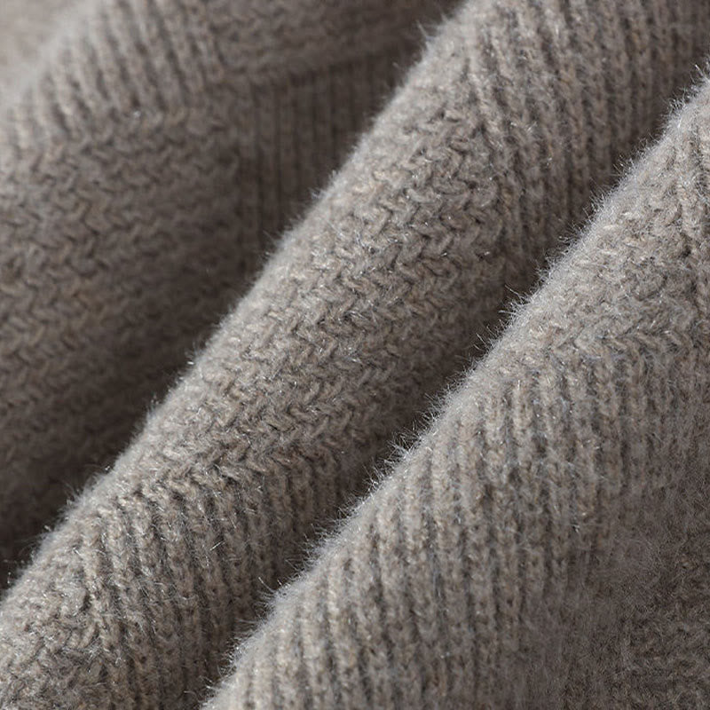 Buddha Stones Winter Black Stand Collar Plaid Pattern Warm Men's Long Sleeve Knitted Sweater - image 3