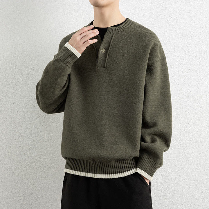 Buddha Stones Winter V-Neck One Button Design Warm Men's Long Sleeve Knitted Sweater - image 24