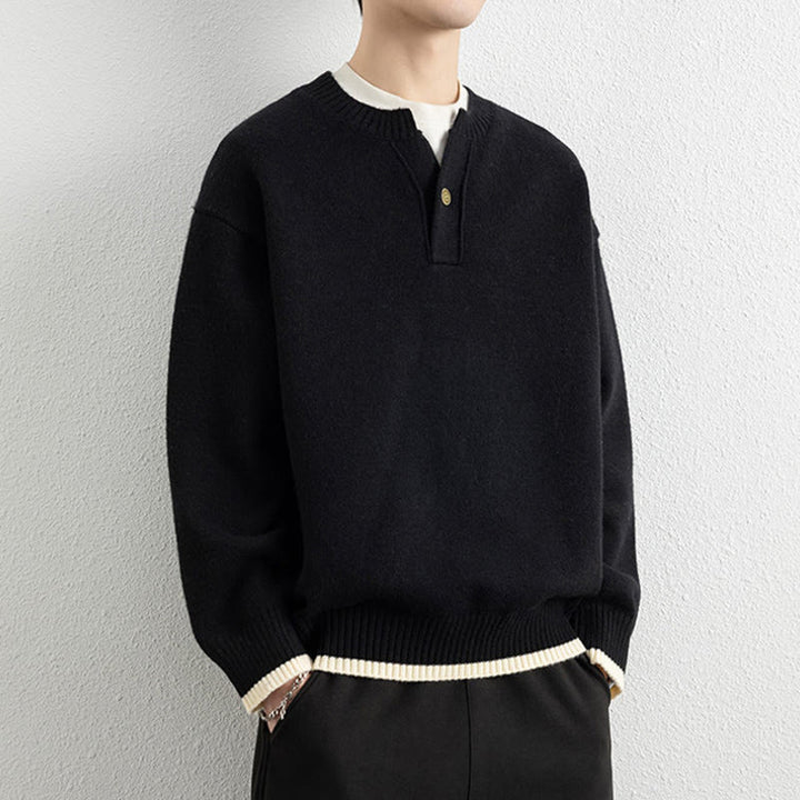 Buddha Stones Winter V-Neck One Button Design Warm Men's Long Sleeve Knitted Sweater - image 9