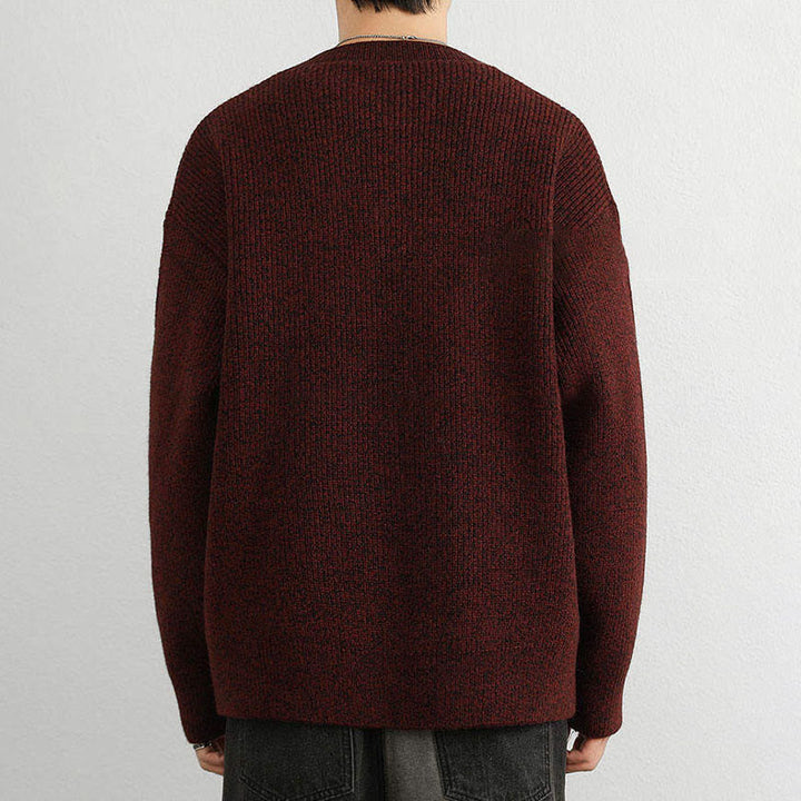 Buddha Stones Winter V-Neck Buttons Ribbed Design Warm Men's Long Sleeve Knitted Sweater - image 15