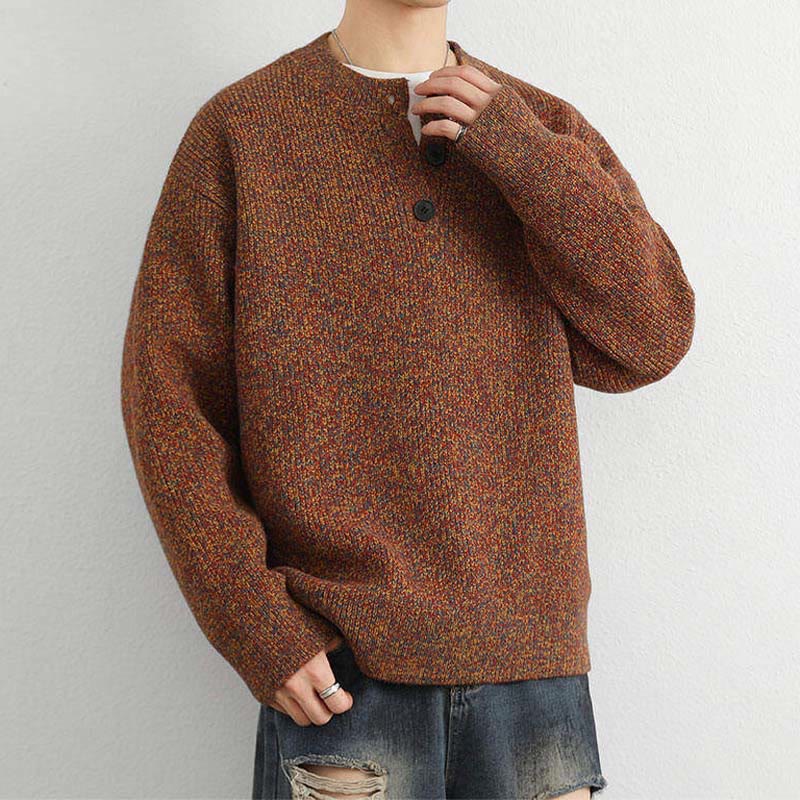 Buddha Stones Winter V-Neck Buttons Ribbed Design Warm Men's Long Sleeve Knitted Sweater - image 1