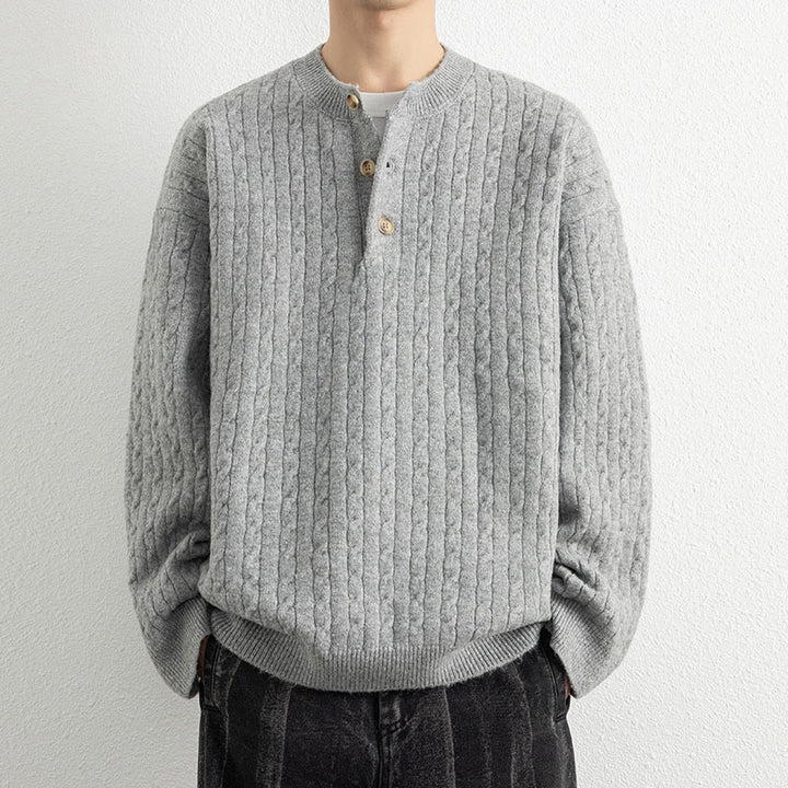 Buddha Stones Winter Crew Neck Three Buttons Twisted Design Warm Men's Long Sleeve Knitted Sweater - LightGrey - US/UK/AU42，EU52 (3XL) - image 11