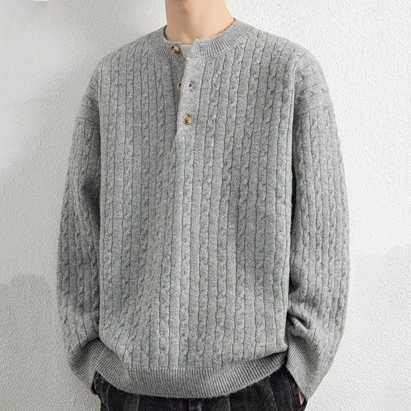 Buddha Stones Winter Crew Neck Three Buttons Twisted Design Warm Men's Long Sleeve Knitted Sweater - image 13