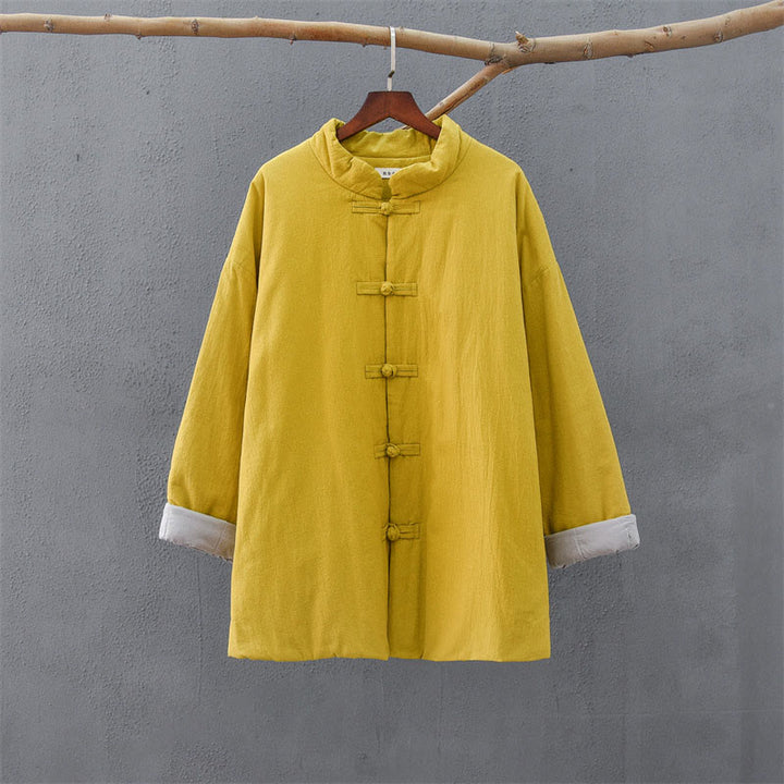 Buddha Stones Winter Solid Frog-Button Long Sleeve Cotton Women's Thermal Jacket With Pockets - image 10