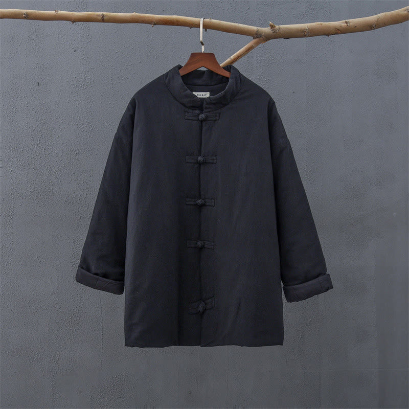 Buddha Stones Winter Solid Frog-Button Long Sleeve Cotton Women's Thermal Jacket With Pockets - image 17