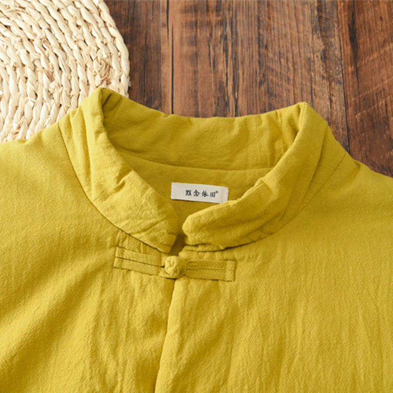 Buddha Stones Winter Solid Frog-Button Long Sleeve Cotton Women's Thermal Jacket With Pockets - image 6