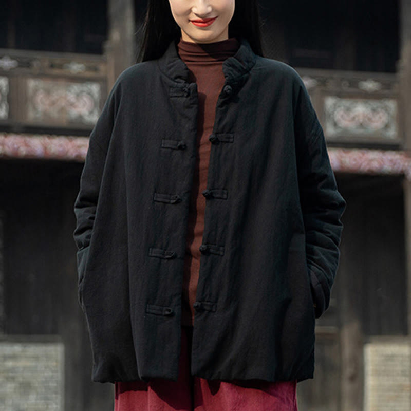 Buddha Stones Winter Solid Frog-Button Long Sleeve Cotton Women's Thermal Jacket With Pockets - image 16