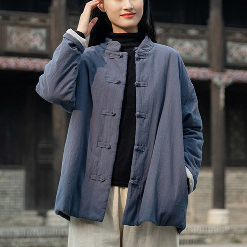 Buddha Stones Winter Solid Frog-Button Long Sleeve Cotton Women's Thermal Jacket With Pockets - image 28