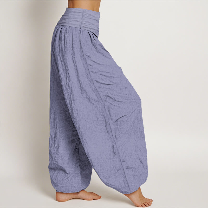 Buddha Stones Cotton MediumPurple Solid Color Women's Elastic Waist Harem Pants - image 2